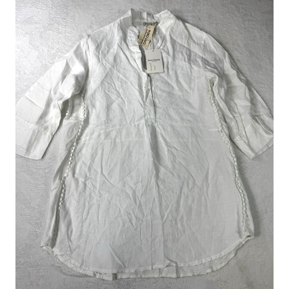 LAURA BIANCHI Tunic White Coastal Linen Top Beach Coverup Small NWT